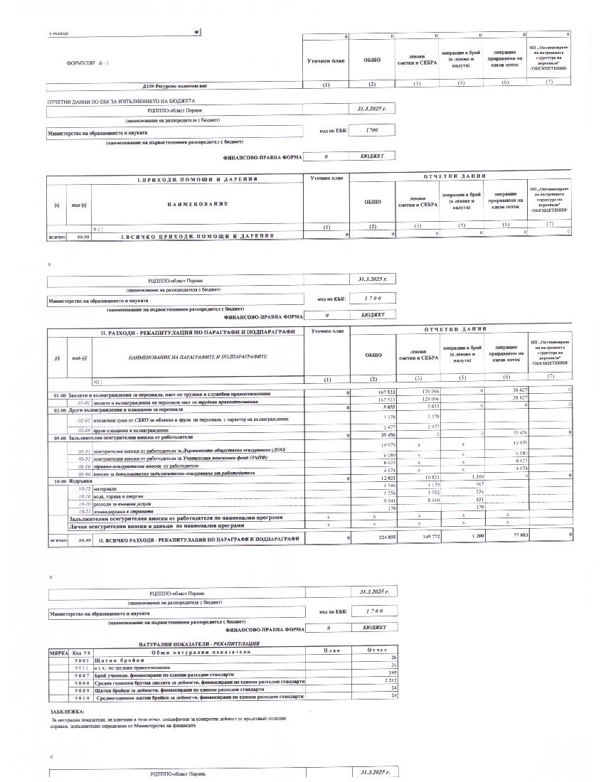 отчет бюджет 1 тримесечие